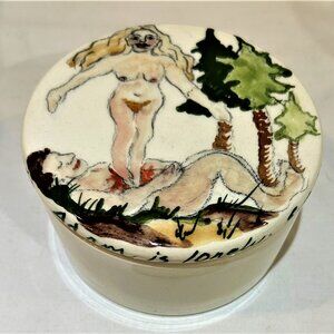 Vintage DeForest Hand Painted Adam and Eve Trinket Box Signed Dated 2003